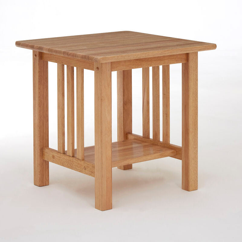 Natural Rubberwood Square Side Table with Lower Storage Shelf and Lattice Panel Sides, Selby