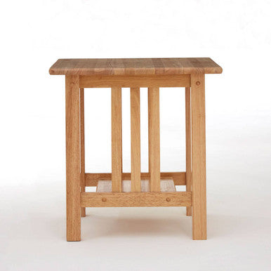 Natural Rubberwood Square Side Table with Lower Storage Shelf and Lattice Panel Sides, Selby