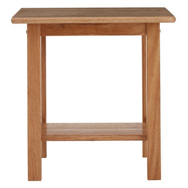 Natural Rubberwood Square Side Table with Lower Storage Shelf and Lattice Panel Sides, Selby
