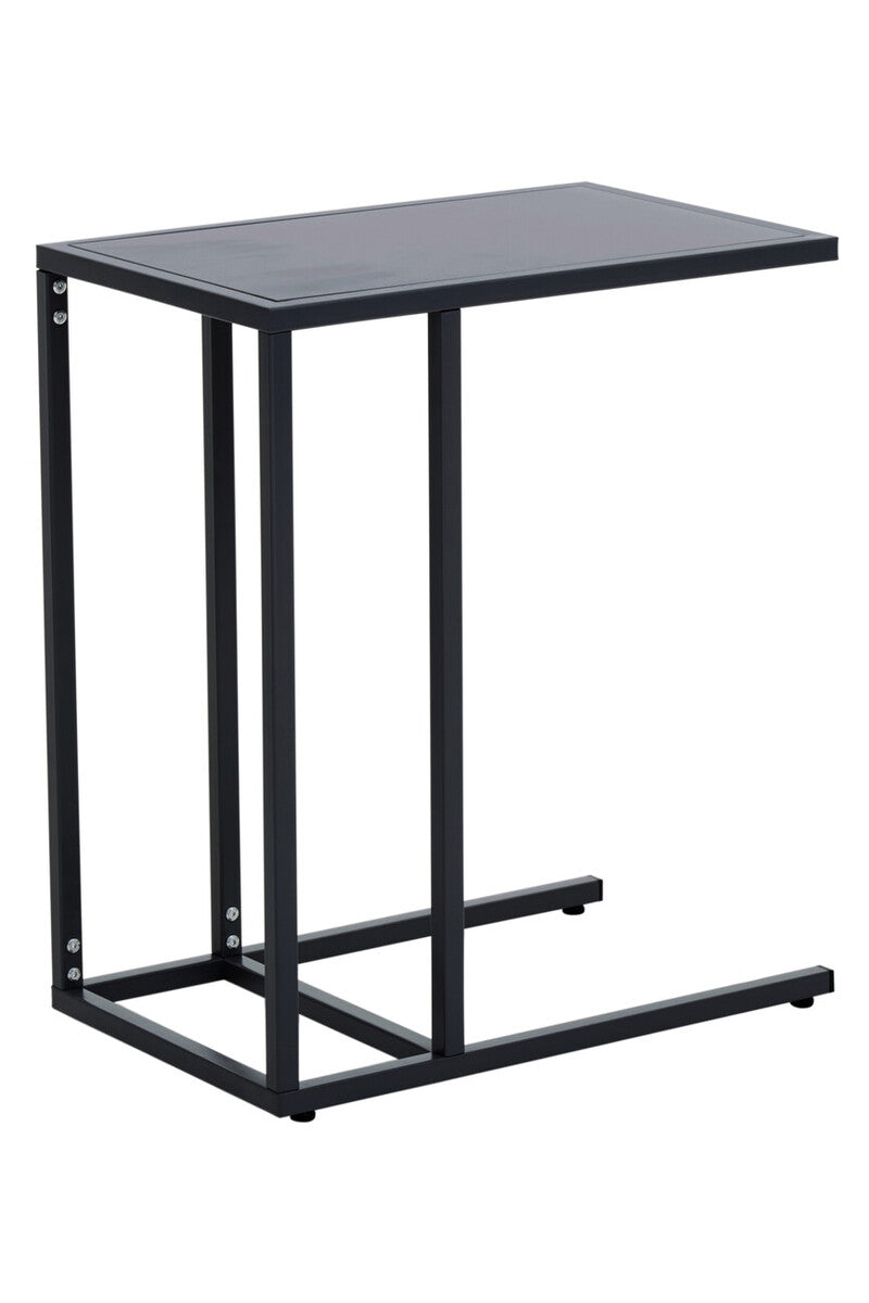 Black Powder Coated Metal Side Table with C-Shaped Design, Acero