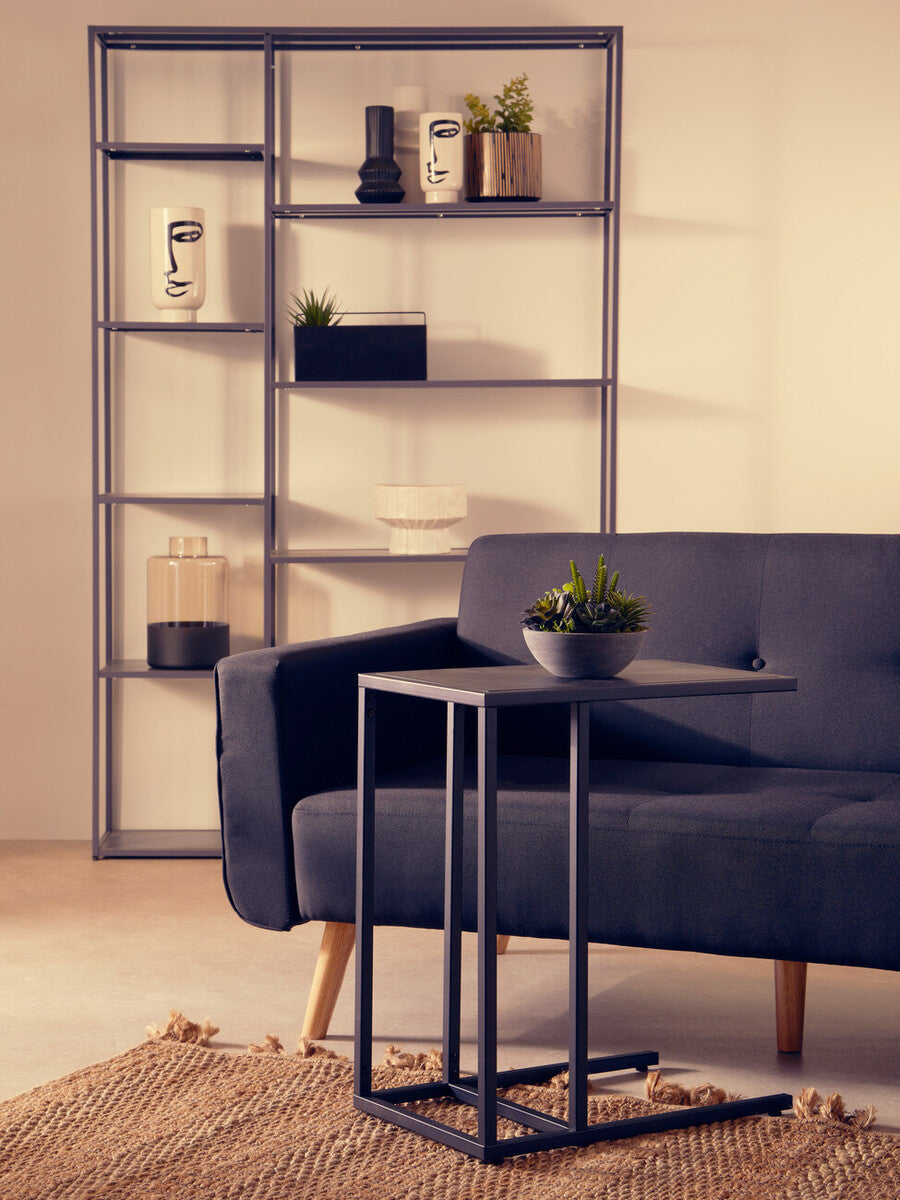 Black Powder Coated Metal Side Table with C-Shaped Design, Acero