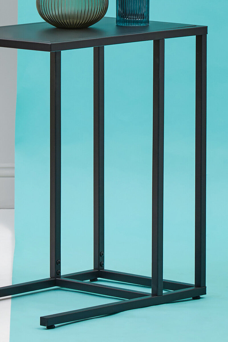Black Powder Coated Metal Side Table with C-Shaped Design, Acero