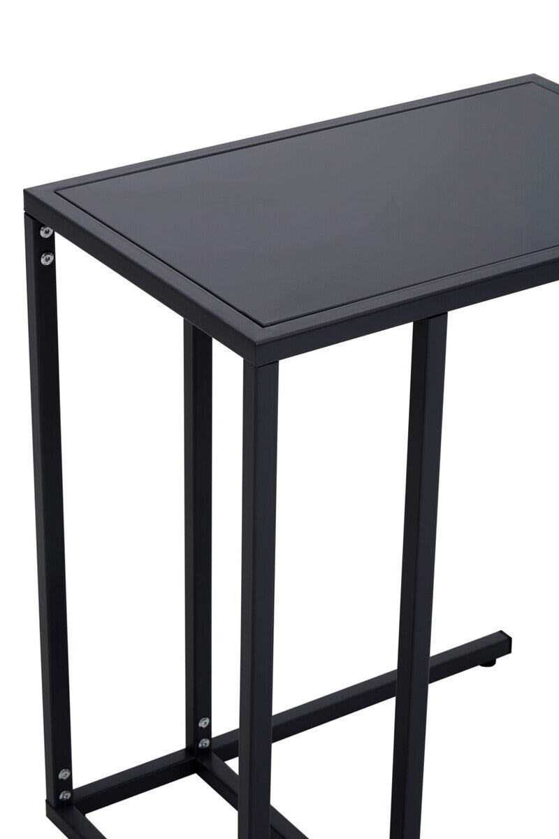 Black Powder Coated Metal Side Table with C-Shaped Design, Acero
