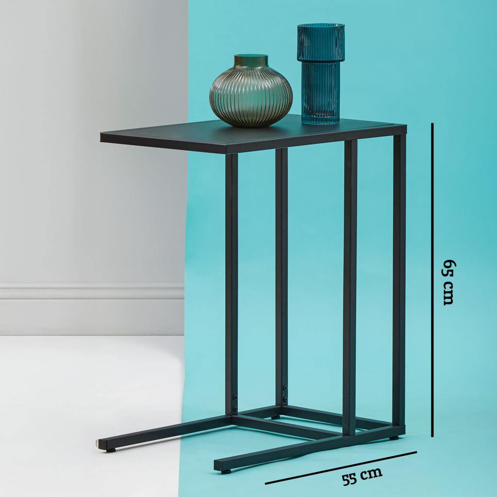 Black Powder Coated Metal Side Table with C-Shaped Design, Acero