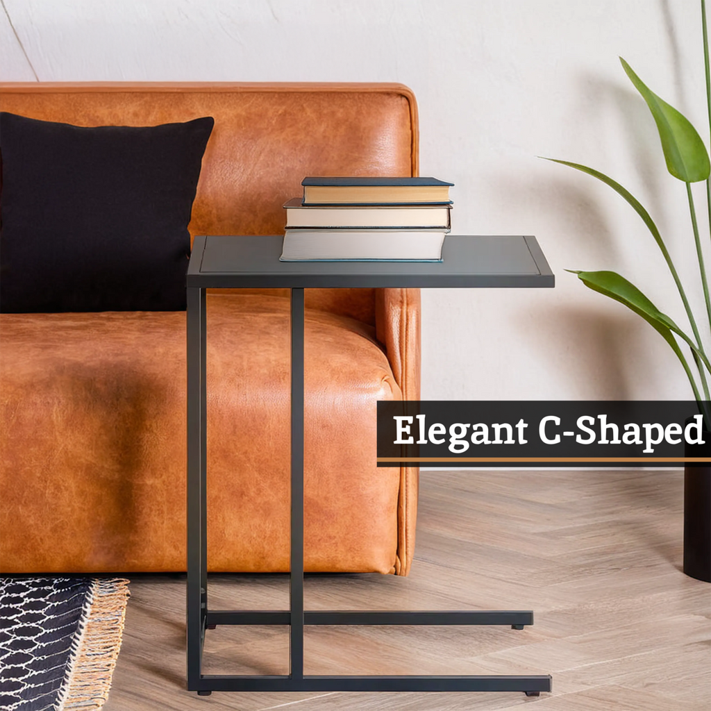 Black Powder Coated Metal Side Table with C-Shaped Design, Acero