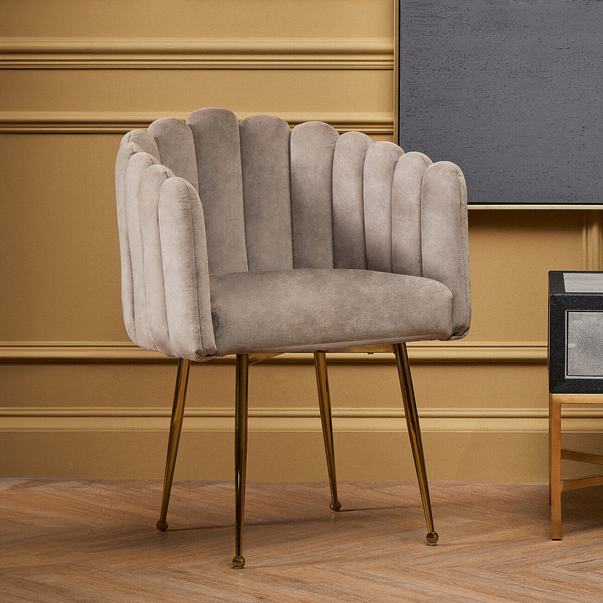 Bari Mink Velvet Scalloped Dining Chair